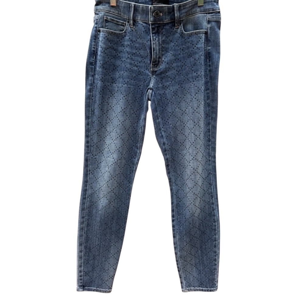 WHBM Stylish Blue Women's Jeans size 4 with black rhinestone detailing